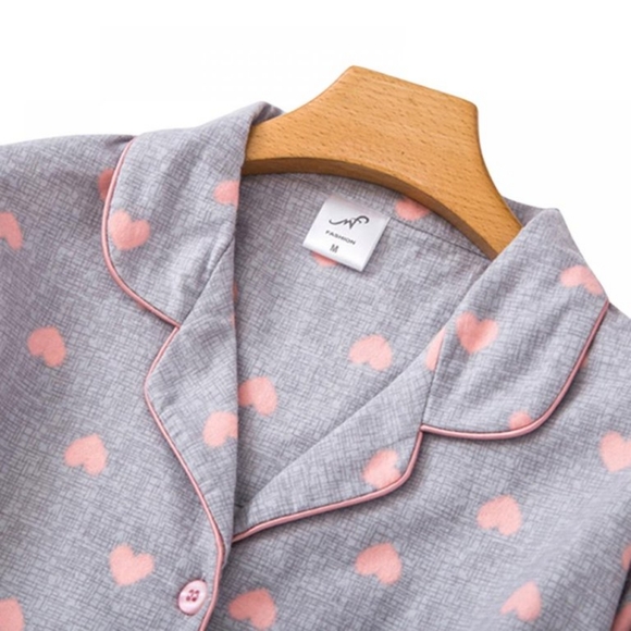 Long Sleeve Night Gown Pajama Dress with Pink Hearts perfect for Post Partum - Picture 5 of 11